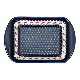 Polish Pottery 9.25" x 14" Lasagna Pan W/Handles (Strawberry Dot) | Y1445A-A310A Additional Image at PolishPotteryOutlet.com