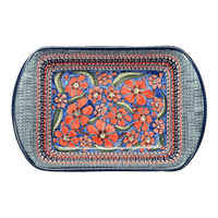 A picture of a Polish Pottery Zaklady 9.25" x 14" Lasagna Pan W/Handles (Exotic Reds) | Y1445A-ART150 as shown at PolishPotteryOutlet.com/products/zaklady-large-lasagna-exotic-reds-y1445a-art150