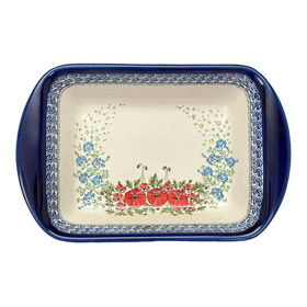 Polish Pottery Zaklady 9.25" x 14" Lasagna Pan W/Handles (Floral Crescent) | Y1445A-ART237 Additional Image at PolishPotteryOutlet.com