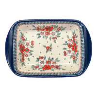 A picture of a Polish Pottery Zaklady 9.25" x 14" Lasagna Pan W/Handles (Cosmic Cosmos) | Y1445A-ART326 as shown at PolishPotteryOutlet.com/products/zaklady-large-lasagna-cosmic-cosmos-y1445a-art326