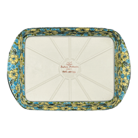 A picture of a Polish Pottery Zaklady 9.25" x 14" Lasagna Pan W/Handles (Sunny Meadow) | Y1445A-ART332 as shown at PolishPotteryOutlet.com/products/9-25-x-14-lasagna-pan-w-handles-sunny-meadow-y1445a-art332