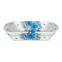 A picture of a Polish Pottery Zaklady 9.25" x 14" Lasagna Pan W/Handles (Something Blue) | Y1445A-ART374 as shown at PolishPotteryOutlet.com/products/9-25-x-14-lasagna-pan-w-handles-something-blue-y1445a-art374