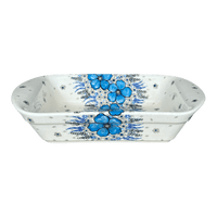 A picture of a Polish Pottery Pan, Lasagna, Handles, 9.25" x 14" in "Something Blue" by Zaklady | Y1445A-ART374 as shown at PolishPotteryOutlet.com/products/9-25-x-14-lasagna-pan-w-handles-something-blue-y1445a-art374