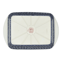 A picture of a Polish Pottery Zaklady 9.25" x 14" Lasagna Pan W/Handles (Ditsy Daisies) | Y1445A-D120 as shown at PolishPotteryOutlet.com/products/9-25-x-14-lasagna-pan-w-handles-ditsy-daisies-y1445a-d120
