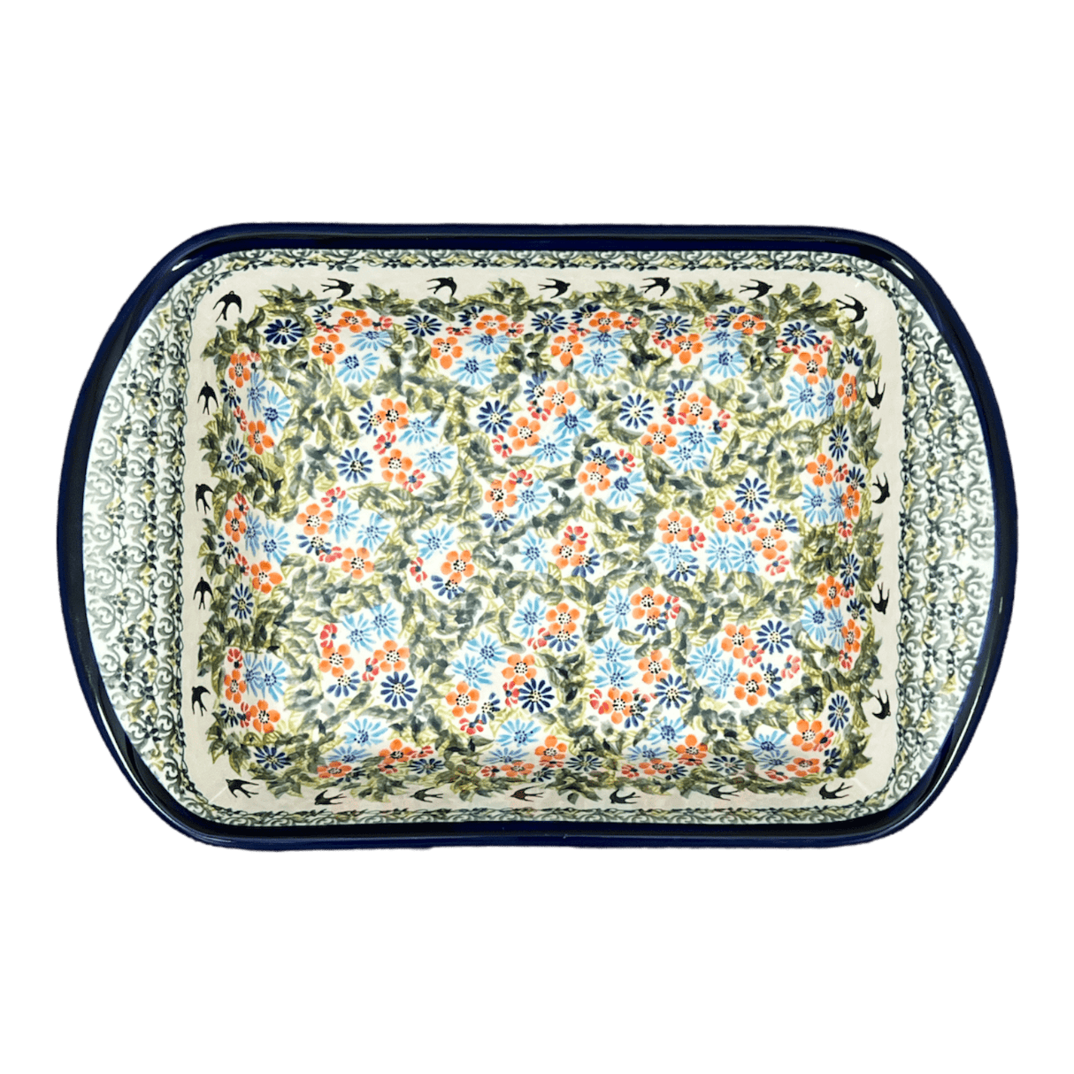 Pan, Lasagna, Handles, 9.25" x 14" in "Floral Swallows" by Zaklady | Y1445A-DU182