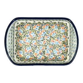 Polish Pottery Zaklady 9.25" x 14" Lasagna Pan W/Handles (Floral Swallows) | Y1445A-DU182 Additional Image at PolishPotteryOutlet.com