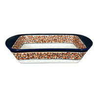 A picture of a Polish Pottery Zaklady 9.25" x 14" Lasagna Pan W/Handles (Orange Wreath) | Y1445A-DU52 as shown at PolishPotteryOutlet.com/products/9-25-x-14-lasagna-pan-w-handles-du52-y1445a-du52