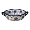 Polish Pottery Small Round Casserole W/Handles (Swirling Flowers) | Y1454A-A1197A at PolishPotteryOutlet.com