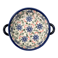 A picture of a Polish Pottery Small Round Casserole W/Handles (Swirling Flowers) | Y1454A-A1197A as shown at PolishPotteryOutlet.com/products/stew-dish-swirling-flowers-y1454a-a1197a