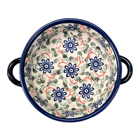 Polish Pottery Zaklady Small Round Casserole W/Handles (Swirling Flowers) | Y1454A-A1197A Additional Image at PolishPotteryOutlet.com