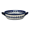 Polish Pottery Zaklady Small Round Casserole W/Handles (Petite Floral Peacock) | Y1454A-A166A at PolishPotteryOutlet.com
