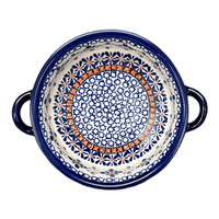 A picture of a Polish Pottery Zaklady 7.5" Round Stew Dish (Blue Mosaic Flower) | Y1454A-A221A as shown at PolishPotteryOutlet.com/products/7-5-round-stew-dish-blue-mosaic-flower-y1454a-a221a