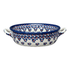 Polish Pottery Zaklady Small Round Casserole W/Handles (Falling Blue Daisies) | Y1454A-A882A at PolishPotteryOutlet.com