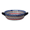 Polish Pottery Zaklady Small Round Casserole W/Handles (Bloomin' Sky) | Y1454A-ART148 at PolishPotteryOutlet.com