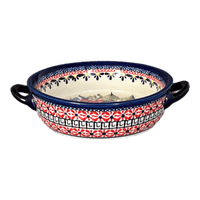 A picture of a Polish Pottery Zaklady Small Round Casserole W/Handles (Butterfly Bouquet) | Y1454A-ART149 as shown at PolishPotteryOutlet.com/products/stew-dish-butterfly-bouquet-y1454a-art149