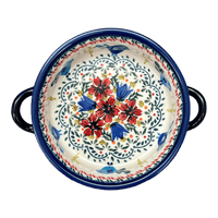 A picture of a Polish Pottery 7.5" Round Stew Dish (Circling Bluebirds) | Y1454A-ART214 as shown at PolishPotteryOutlet.com/products/7-5-round-stew-dish-circling-bluebirds-y1454a-art214