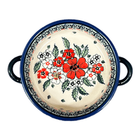 A picture of a Polish Pottery Zaklady Small Round Casserole W/Handles (Cosmic Cosmos) | Y1454A-ART326 as shown at PolishPotteryOutlet.com/products/7-5-round-stew-dish-cosmic-cosmos-y1454a-art326