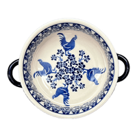 A picture of a Polish Pottery Zaklady 7.5" Round Stew Dish (Rooster Blues) | Y1454A-D1149 as shown at PolishPotteryOutlet.com/products/7-5-round-stew-dish-rooster-blues-y1454a-d1149
