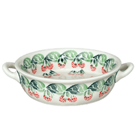 A picture of a Polish Pottery Zaklady 7.5" Round Stew Dish (Raspberry Delight) | Y1454A-D1170 as shown at PolishPotteryOutlet.com/products/7-5-round-stew-dish-raspberry-delight-y1454a-d1170