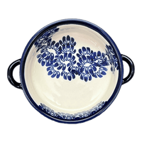 A picture of a Polish Pottery Zaklady 7.5" Round Stew Dish (Blue Floral Vines) | Y1454A-D1210A as shown at PolishPotteryOutlet.com/products/7-5-round-stew-dish-blue-floral-vines-y1454a-d1210a