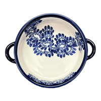 A picture of a Polish Pottery Dish, Stew, Round, 7.5" in "Blue Floral Vines" by Zaklady | Y1454A-D1210A as shown at PolishPotteryOutlet.com/products/7-5-round-stew-dish-blue-floral-vines-y1454a-d1210a