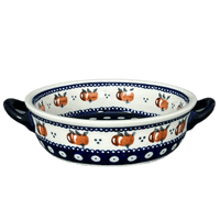 A picture of a Polish Pottery Zaklady 7.5" Round Stew Dish (Persimmon Dot) | Y1454A-D479 as shown at PolishPotteryOutlet.com/products/7-5-round-stew-dish-persimmon-dot-y1454a-d479