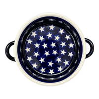 A picture of a Polish Pottery Zaklady 7.5" Round Stew Dish (Stars & Stripes) | Y1454A-D81 as shown at PolishPotteryOutlet.com/products/7-5-round-stew-dish-stars-stripes-y1454a-d81