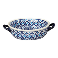 A picture of a Polish Pottery Small Round Casserole W/Handles (Mosaic Blues) | Y1454A-D910 as shown at PolishPotteryOutlet.com/products/stew-dish-mosaic-blues-y1454a-d910