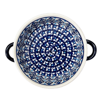 A picture of a Polish Pottery Zaklady Small Round Casserole W/Handles (Mosaic Blues) | Y1454A-D910 as shown at PolishPotteryOutlet.com/products/stew-dish-mosaic-blues-y1454a-d910