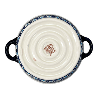 A picture of a Polish Pottery Zaklady Small Round Casserole W/Handles (Mosaic Blues) | Y1454A-D910 as shown at PolishPotteryOutlet.com/products/stew-dish-mosaic-blues-y1454a-d910