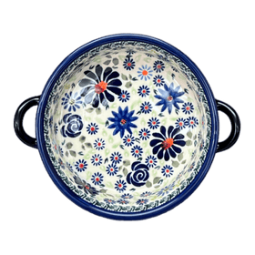 Polish Pottery Zaklady Small Round Casserole W/Handles (Floral Explosion) | Y1454A-DU126 Additional Image at PolishPotteryOutlet.com