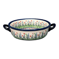 A picture of a Polish Pottery Zaklady Small Round Casserole W/Handles (Lilac Garden) | Y1454A-DU155 as shown at PolishPotteryOutlet.com/products/stew-dish-du155-y1454a-du155