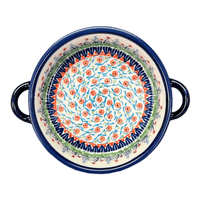 A picture of a Polish Pottery Zaklady Small Round Casserole W/Handles (Lilac Garden) | Y1454A-DU155 as shown at PolishPotteryOutlet.com/products/stew-dish-du155-y1454a-du155
