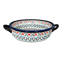A picture of a Polish Pottery Small Round Casserole W/Handles (Beaded Turquoise) | Y1454A-DU203 as shown at PolishPotteryOutlet.com/products/stew-dish-beaded-turquoise-y1454a-du203