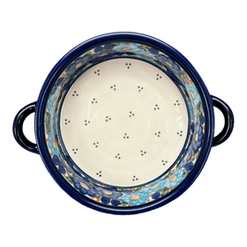 Polish Pottery Zaklady Small Round Casserole W/Handles (Garden Party Blues) | Y1454A-DU50 Additional Image at PolishPotteryOutlet.com