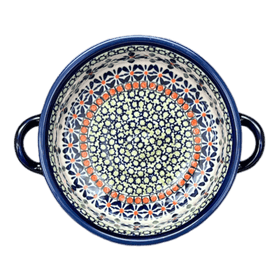 Polish Pottery Zaklady Small Round Casserole W/Handles (Emerald Mosaic) | Y1454A-DU60 Additional Image at PolishPotteryOutlet.com