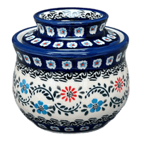 A picture of a Polish Pottery Zaklady Butter Crock (Climbing Aster) | Y1512-A1145A as shown at PolishPotteryOutlet.com/products/butter-crock-climbing-aster-y1512-a1145a
