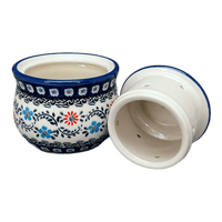 A picture of a Polish Pottery Zaklady Butter Crock (Climbing Aster) | Y1512-A1145A as shown at PolishPotteryOutlet.com/products/butter-crock-climbing-aster-y1512-a1145a