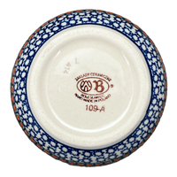A picture of a Polish Pottery Zaklady Butter Crock (Blue Mosaic Flower) | Y1512-A221A as shown at PolishPotteryOutlet.com/products/butter-crock-blue-mosaic-flower-y1512-a221a