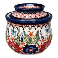 A picture of a Polish Pottery Zaklady Butter Crock (Butterfly Bouquet) | Y1512-ART149 as shown at PolishPotteryOutlet.com/products/butter-crock-butterfly-bouquet-y1512-art149