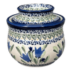 Polish Pottery Butter Crock (Blue Tulips) | Y1512-ART160 at PolishPotteryOutlet.com