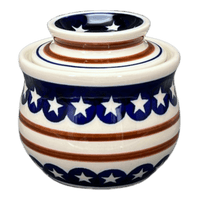 A picture of a Polish Pottery Butter Crock (Stars & Stripes) | Y1512-D81 as shown at PolishPotteryOutlet.com/products/butter-crock-stars-stripes-y1512-d81