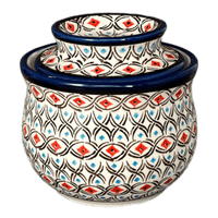 A picture of a Polish Pottery Zaklady Butter Crock (Beaded Turquoise) | Y1512-DU203 as shown at PolishPotteryOutlet.com/products/butter-crock-beaded-turquoise-y1512-du203