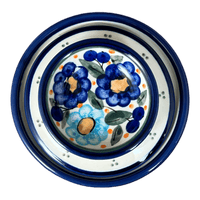 A picture of a Polish Pottery Zaklady Butter Crock (Garden Party Blues) | Y1512-DU50 as shown at PolishPotteryOutlet.com/products/zaklady-butter-crock-garden-party-blues-y1512-du50
