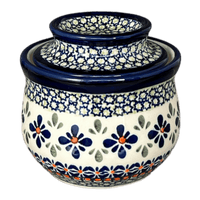 A picture of a Polish Pottery Butter Crock (Emerald Mosaic) | Y1512-DU60 as shown at PolishPotteryOutlet.com/products/butter-crock-emerald-mosaic-y1512-du60
