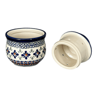 A picture of a Polish Pottery Zaklady Butter Crock (Emerald Mosaic) | Y1512-DU60 as shown at PolishPotteryOutlet.com/products/butter-crock-emerald-mosaic-y1512-du60