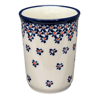 A picture of a Polish Pottery Zaklady 10 oz. Tumbler (Falling Blue Daisies) | Y1519-A882A as shown at PolishPotteryOutlet.com/products/4-25-tumbler-falling-blue-daisies-y1519-a882a