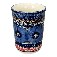 A picture of a Polish Pottery Zaklady 10 oz. Tumbler (Bloomin' Sky) | Y1519-ART148 as shown at PolishPotteryOutlet.com/products/tumbler-blue-bouquet-in-mosaic-y1519-art148
