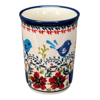 A picture of a Polish Pottery 10 oz. Tumbler (Circling Bluebirds) | Y1519-ART214 as shown at PolishPotteryOutlet.com/products/tumbler-circling-bluebirds-y1519-art214
