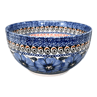 A picture of a Polish Pottery Zaklady Deep 6.25" Bowl (Bloomin' Sky) | Y1755A-ART148 as shown at PolishPotteryOutlet.com/products/zaklady-6-25-bowl-blue-bouquet-in-mosaic-y1755a-art148